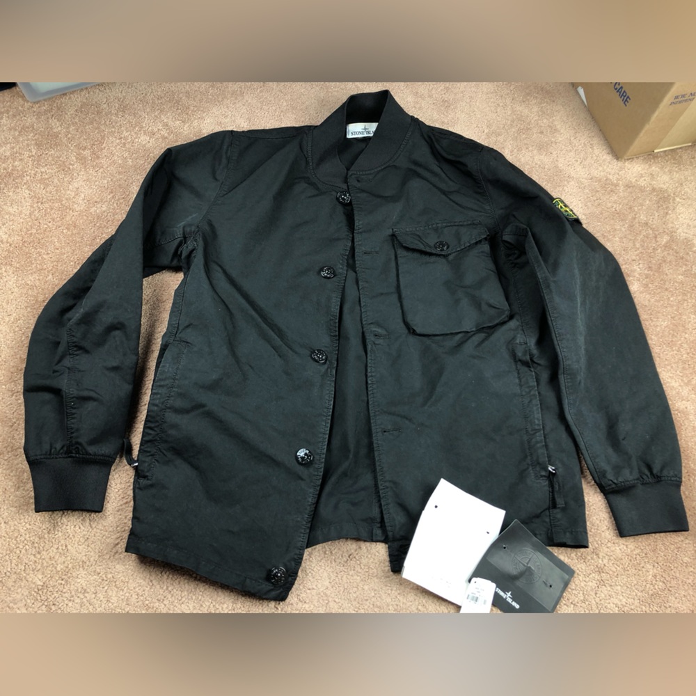 Stone Island Black David TC Button Front Bomber Jacket Size Small